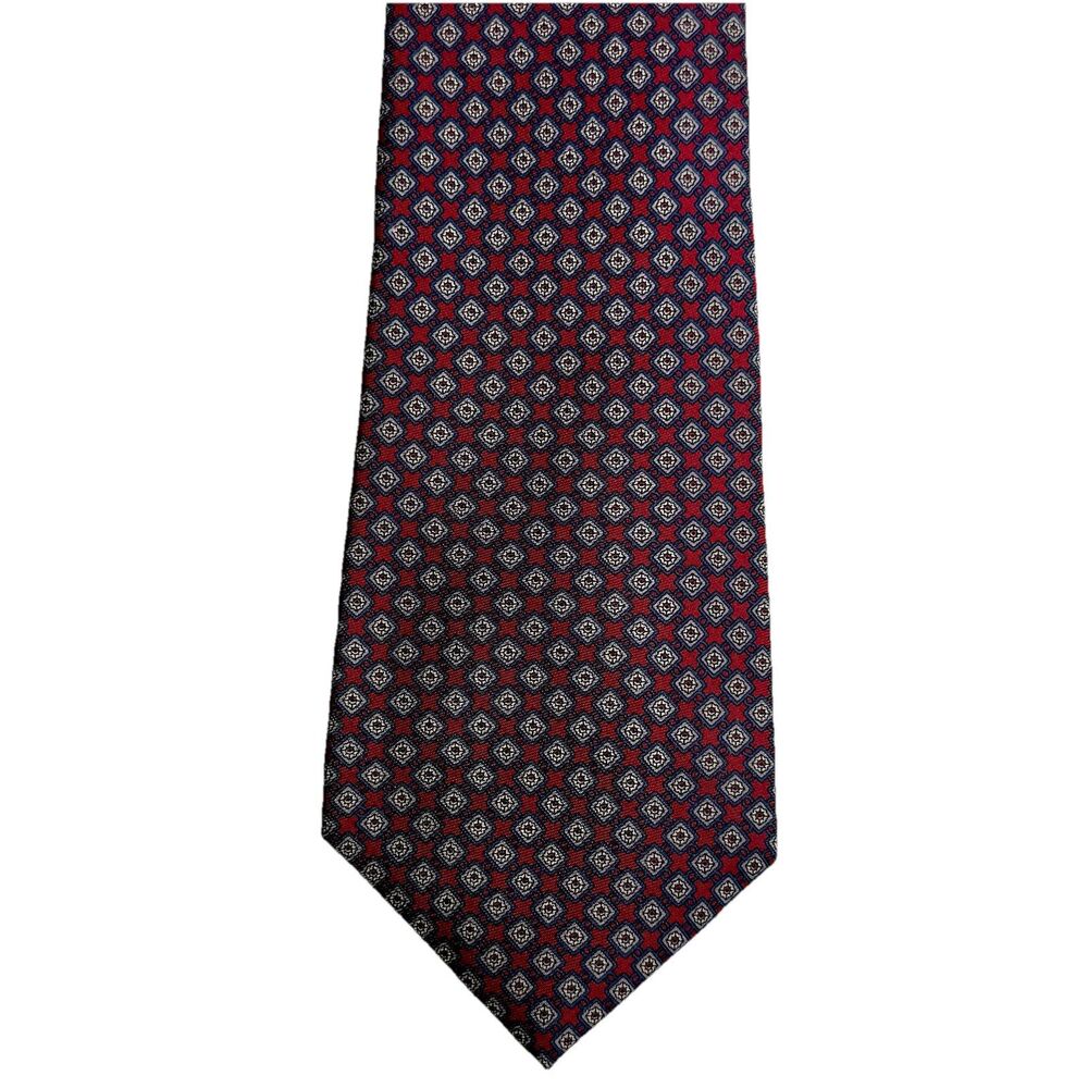 CHRISTIAN DIOR Men's Silk Tie - Red Navy Diamond Square Geometric 55.5" x 3.5"